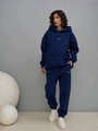 Women's 2024 navy blue drawstring hoodie and joggers set for autumn casual lounge wear - Blue