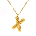 Golden necklace with letter X pendant featuring a unique hammered lava texture finish - Gold Letter-X
