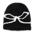 Flauschige schwarze Strickmütze mit weißem Schleifenmuster für warme Wintertage - L(58-62cm) / Schwarz