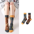 Asymmetrische Baumwollsocken mit bunten Wald-, Hirsch- und Pilzmustern - Waldhirsch Stil (1052)