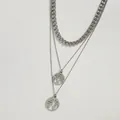 Collana argento a tre strati con ciondoli albero della vita e mappa mondo con catena cubana - Argento(C694)