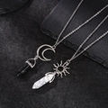 Vintage sun and moon couple necklace set with black and white hexagonal crystal pendants - Sun & Moon Black & White