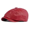 Klassische rote Schirmmütze aus PU-Leder im britischen Vintage-Stil für Damen und Herren - Verstellbar / Rot