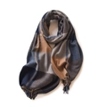 Thick winter scarf with brown, blue, and grey plaid patterns and fringe tassels - Gray Blue
