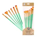 6-piece green professional artist paint brush set with synthetic nylon bristles - 7Pcs Green Plastic Handle HB96LV / Green