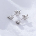 Minimalist sterling silver marquise stud earrings with zircon inlay on white fabric - 925 Silver / White