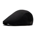 Classic black newsboy cap in matte fabric with an adjustable metal side buckle - Adjustable / Black