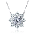 S925 sterling silver necklace with sunflower pendant featuring cushion-cut center stone - 925 Silver / White (XL051)