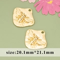 18K gold-plated irregular square pendant featuring a detailed bee embossed design - MF6905A-Gold Bee
