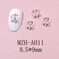 Detailed view of silver winged crown nail charms with pink marquise stone and zircon accents - Silver Base Pink Rhinestone (AH11)