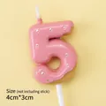 Pink donut style birthday candle shaped as number 5 with silver glitter and plastic stick - Chocolate Number 5 / Pink