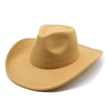 Detailed texture of high-quality khaki wool felt on a wide-brimmed jazz fedora hat - Camel / M (56-58cm)