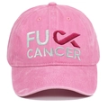 Berretto da baseball in cotone rosa lavato con ricamo Fuck Cancer e nastro rosa - Rosa