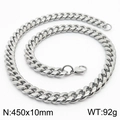 Silver titanium steel Cuban chain necklace, 450x10mm size and 92g weight on white background - 10mm*450mm(KN232898-ZZ)