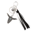 Bohemian bull skull keychain with turquoise stone and black-white tassel - Black White