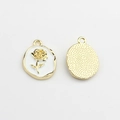 Detailed macro view showing oval gold rose pendant with white enamel and dotted texture - White