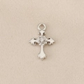 Detailed view of silver cross pendant with center zircon on textured beige fabric - Blue Truck / 1.3*0.8cm / Silver