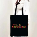 Black Merry Christmas canvas tote bag with festive candy cane and holly design for holiday - Style 10-Candy Cane Christmas