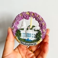 Detailed view of 3D Washington DC fridge magnet with purple cherry blossoms and icons - (10) Washington White House