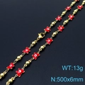 Golden necklace featuring red evil eye beads and small fish charms with lobster clasp - Red Butterfly Style (KN233695-Z)