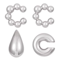 Macro view of four-piece silver water drop textured ear cuffs and stud earring set - Beaded C-Shaped / Chunky Ear Cuff Combo (N-803) / White K / Silver