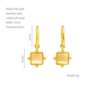 Vintage 18K gold plated stainless steel square earrings with opal stone inlay - Square Inlaid Opal Style (480)