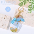Blue ocean style resin letter J keychain with starfish seashell and tassel charm - Letter J
