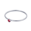 Silver thin band ring with pink zircon stone in bezel setting for elegant women - US 5 / Rose Red - Steel Color Band