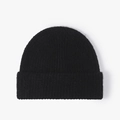 Winter thick knit beanie in black wool blend, oversized design for a stylish facial slimming look - Black