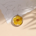 Handmade resin pendant with real yellow flower and silver metal frame for DIY - Ginger/Gold