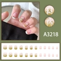 New Chinese style green gradient press-on nails with bamboo leaf art and French tips - Green Bamboo Gradient Glue Style (A3218)