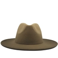 Classic brown felt fedora hat for men and women with wide brim and creased crown design - Plain / Khaki
