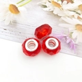 Three red faceted large hole acrylic barrel beads with silver core for DIY jewelry - Red
