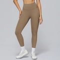 High-waisted yoga leggings in coffee brown with compression fit and side pockets - XL / Coffee Brown
