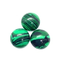 Three polished green malachite round cabochon stones with natural striped patterns - Malachite