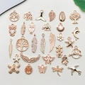 Various KC gold DIY alloy pendants including tree of life, owl, and shell shapes - 30Pcs Pack