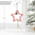 Pink plush star Christmas ornament with feathers and wooden beads, 23.5cm x 13cm size - Pink Star Wind Chime