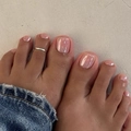 Anillo de plata sencillo para el dedo del pie con uñas rosa perla y fondo vaquero - Rosa Perlado (JP4244)