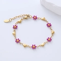 Exquisite 18k gold plated stainless steel bracelet with purple flowers and heart charms - Purple Flower