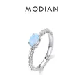S925 Sterling Silber Ring mit ovalem blauem Opal und strukturiertem Perlenband-Design - US Größe 5 / Silber