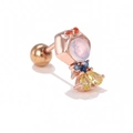 Macro detail of cartoon-style cartilage stud earring with colorful zircon stones - EGD1417 Cartoon Princess / Rose Gold