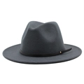 Dark grey wool fedora hat with a classic wide brim and black leather decorative band - One Size 58cm Circumference / Dark Gray