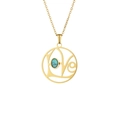 Golden stainless steel necklace featuring a circular LOVE pendant with turquoise stone inlay - Gold