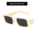 Retro rectangular sunglasses featuring a cream frame and gray lenses for a modern look - Creamy White Gray Lens