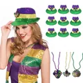 Ensemble de carnaval brésilien avec chapeau à paillettes violet or vert et colliers assortis - Taille unique / Style de remarque de l'ensemble de carnaval