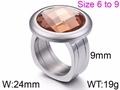Titanium steel ring with wide band and large faceted amber gemstone in silver finish - Silver with Amber Gemstone (KR46029-K)