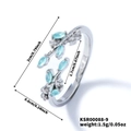 Silver leaf open ring featuring aqua blue stones and clear crystals with dimensions - Silver Tone With Turquoise Zirconia