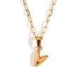 18K gold plated stainless steel paperclip necklace featuring a mini bubble letter V charm - Gold-V