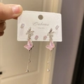 Close-up of S925 silver butterfly earrings set with pink and clear zircon stones - 24# Pink Butterfly Tassel (6 Pairs)
