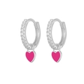 Detail of silver heart earrings with rose pink enamel and pave-set zirconia stones - Silver - Rose Red (ES0013-BJ-MHS)